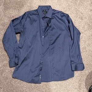 Kenneth Cole Mens Dark Navy Button-Up Dress Shirt